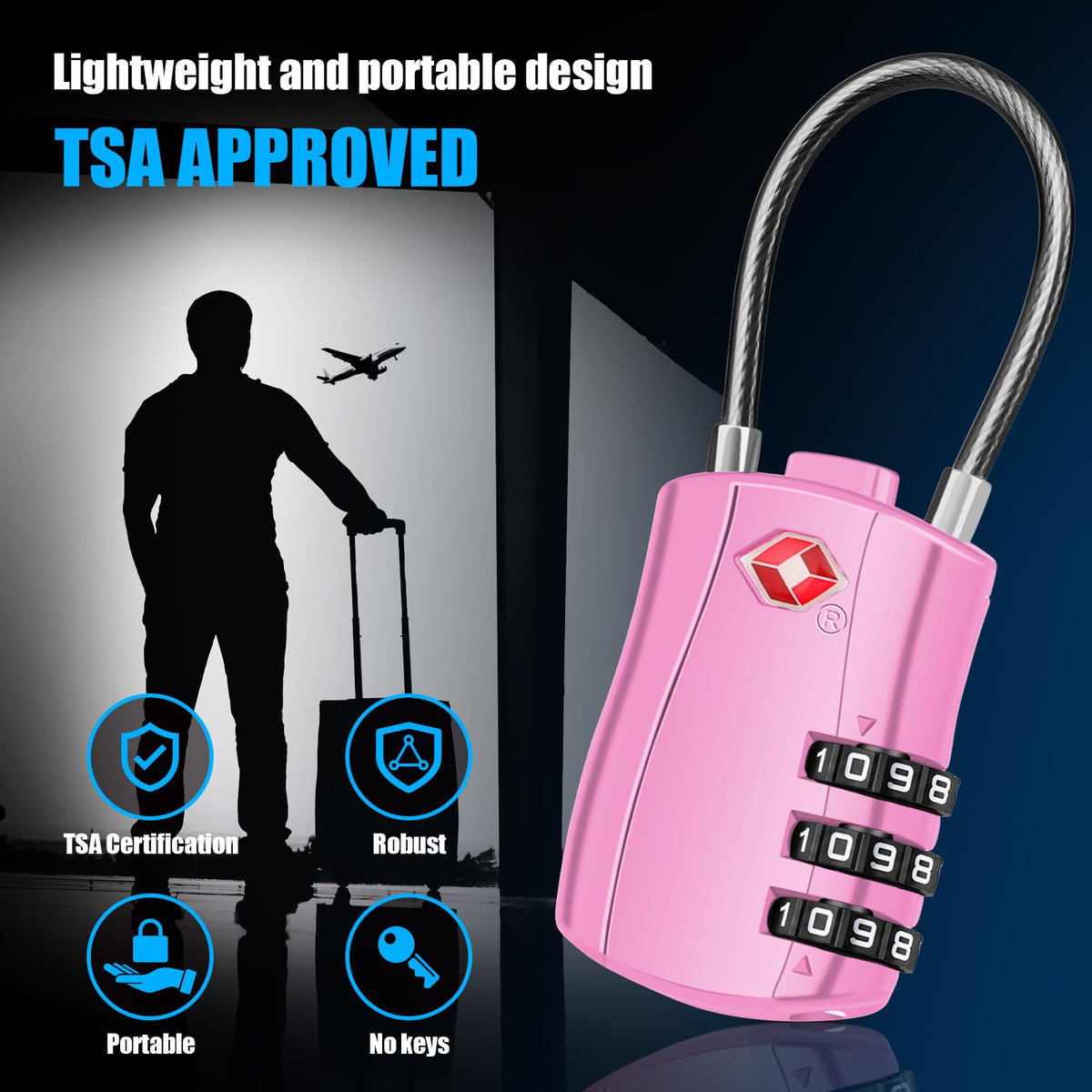 Diyife TSA Approved Luggage Locks with Flexible Steel Cable, Easy to Set up