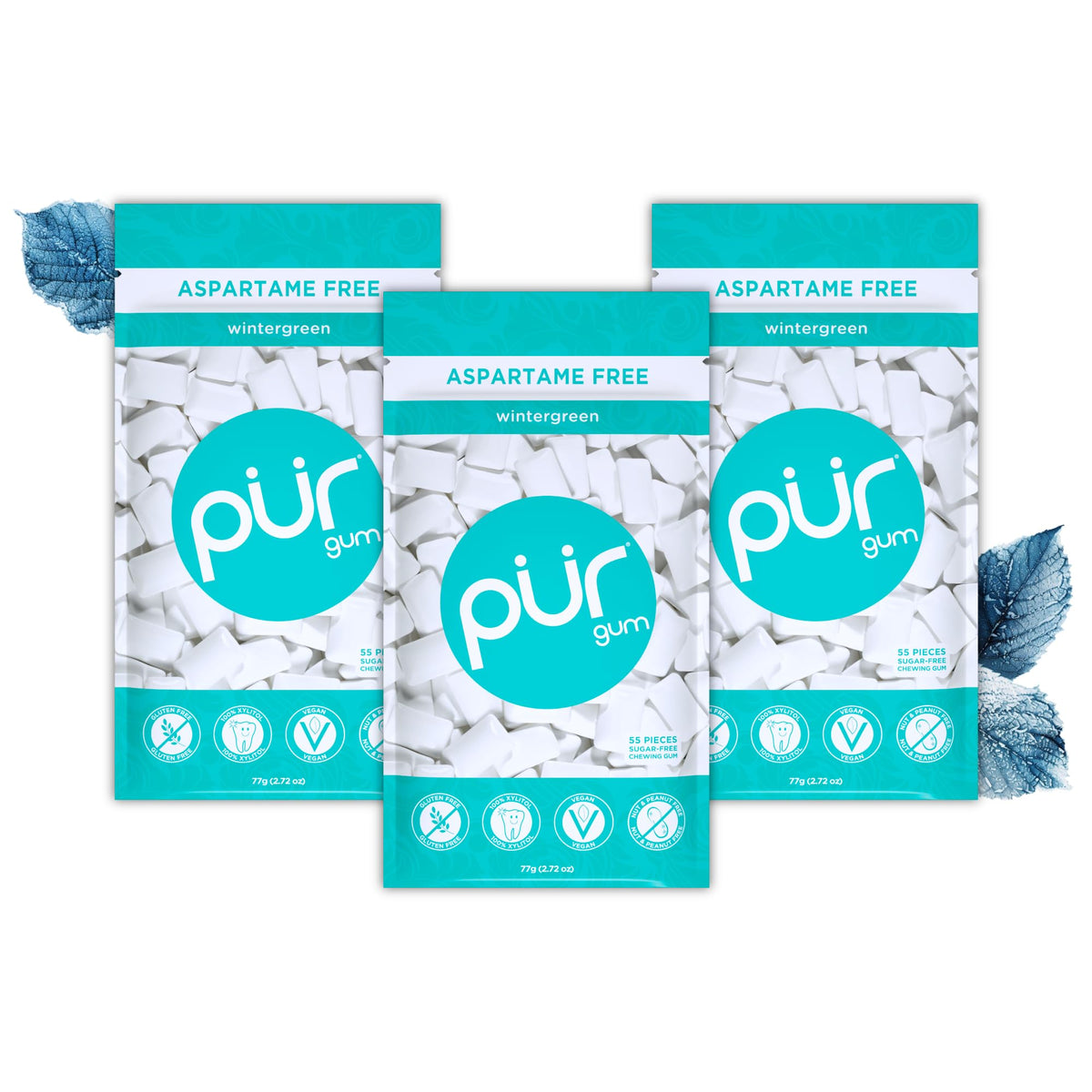 PUR Gum, Spearmint, Xylitol Gum, No Artificial flavour, 55 Count