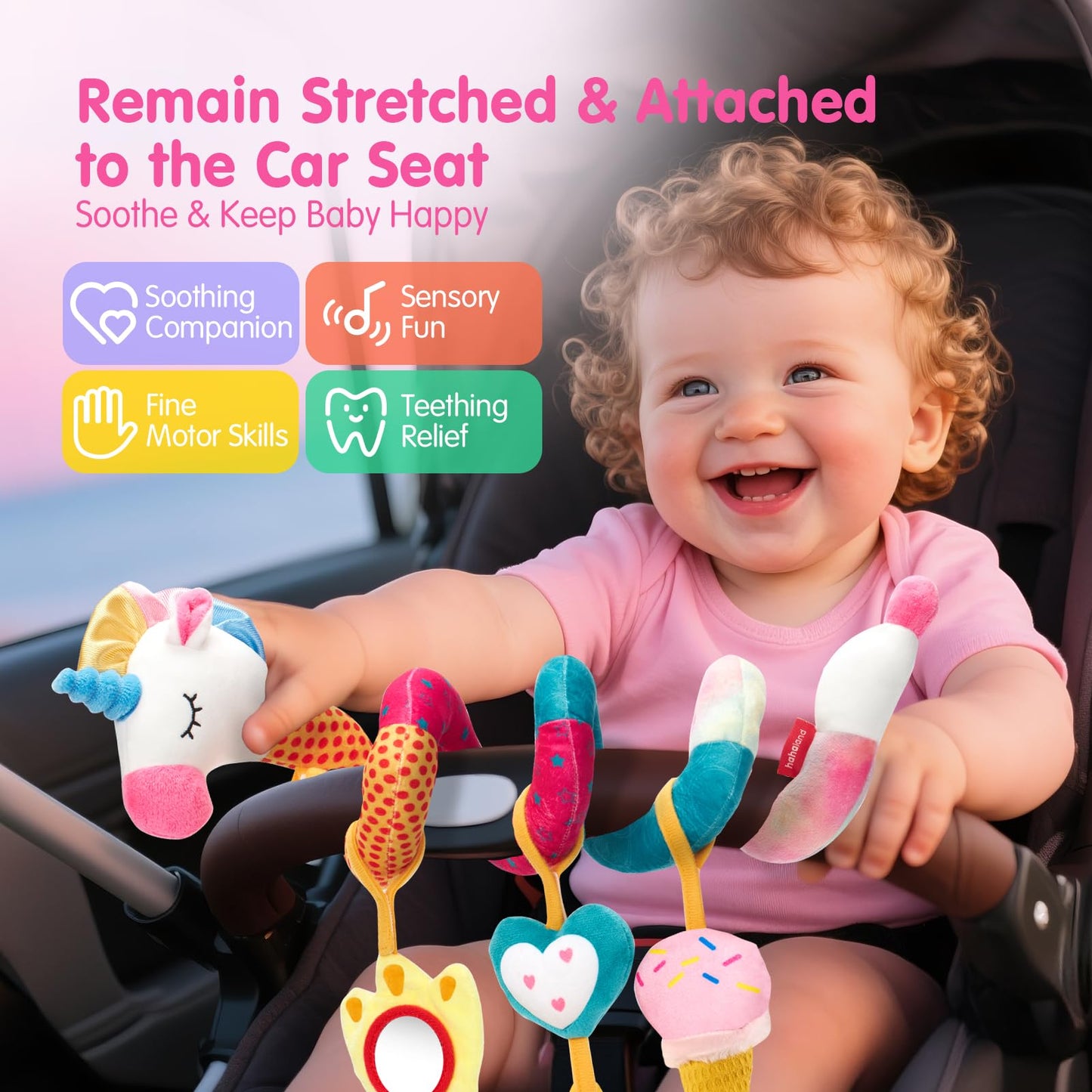 Hahaland Unicorn Spiral Toys for Baby Stroller, Car Seat, Stroller, Cot - 0-6 Months Baby Girl Boys Shower Gifts