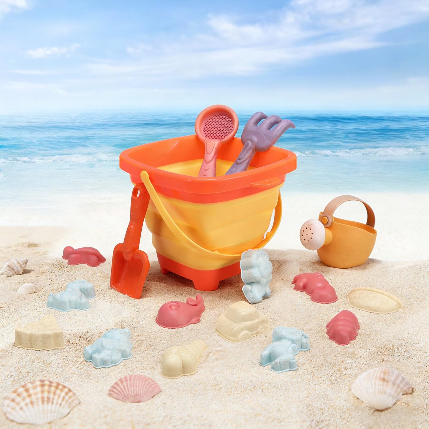 Beach Sand Toys Set, 19Pcs Sand Pit Toys With Collapsible Bucket and Spade Beach Set Kids Sand Sandpit Toys for Toddlers, Outdoor Fun Sand Toys for Boys Girls Toddlers Age 3 4 5 6 7 8