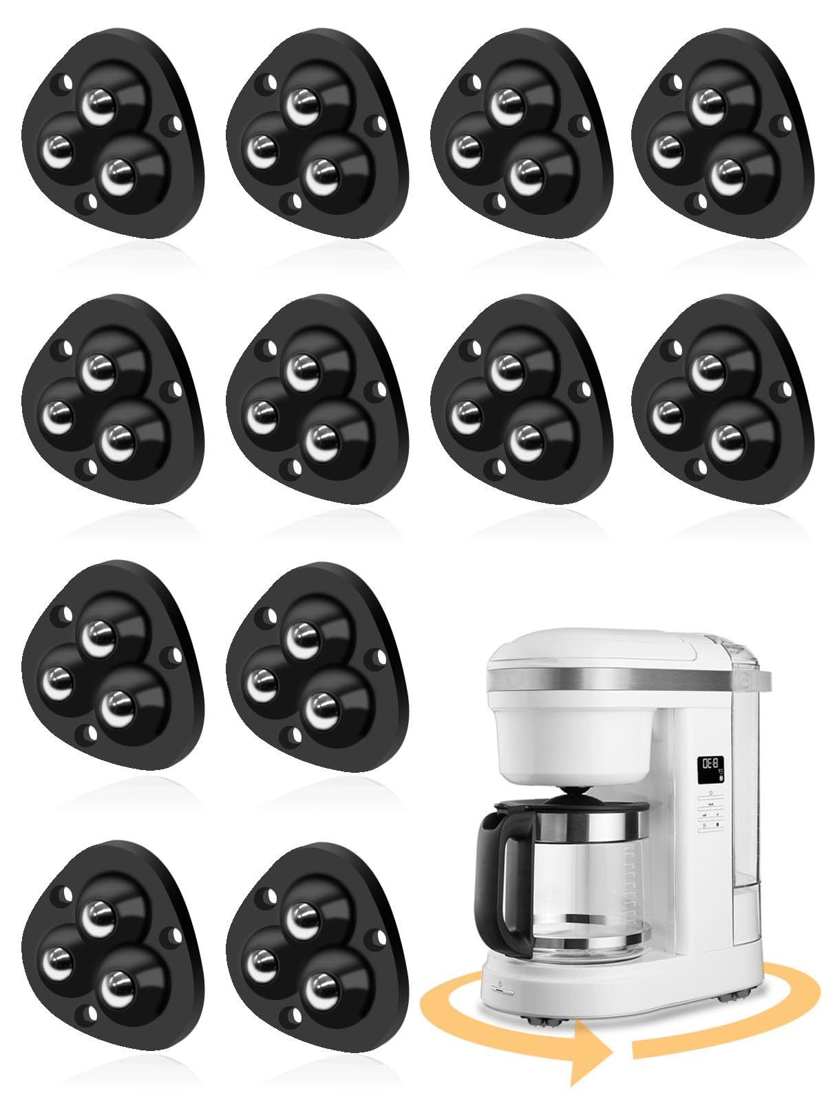12 Pcs Self Adhesive Small Appliance Rollers,Small Caster Wheels 360°Rotation Universal Appliance Wheels for Kitchen Appliances on The Counter,Storage Box,Small Furniture(Black)