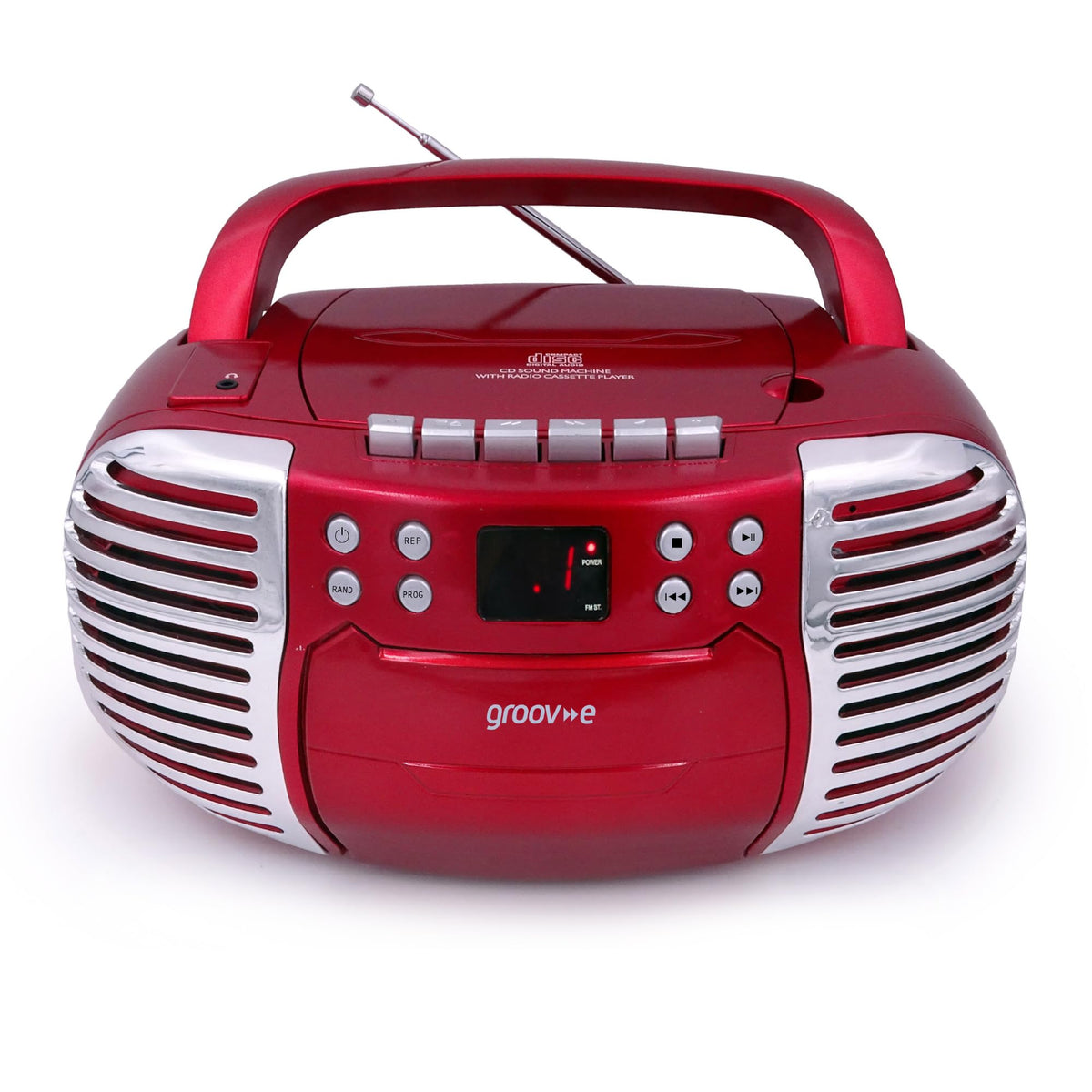 Groov-e Original Boombox - Portable CD Player with Bluetooth, Radio, 3.5mm Aux Port, & Headphone Socket - LED Display, 2 x 1.2W Speakers - Battery or Mains Powered - Black