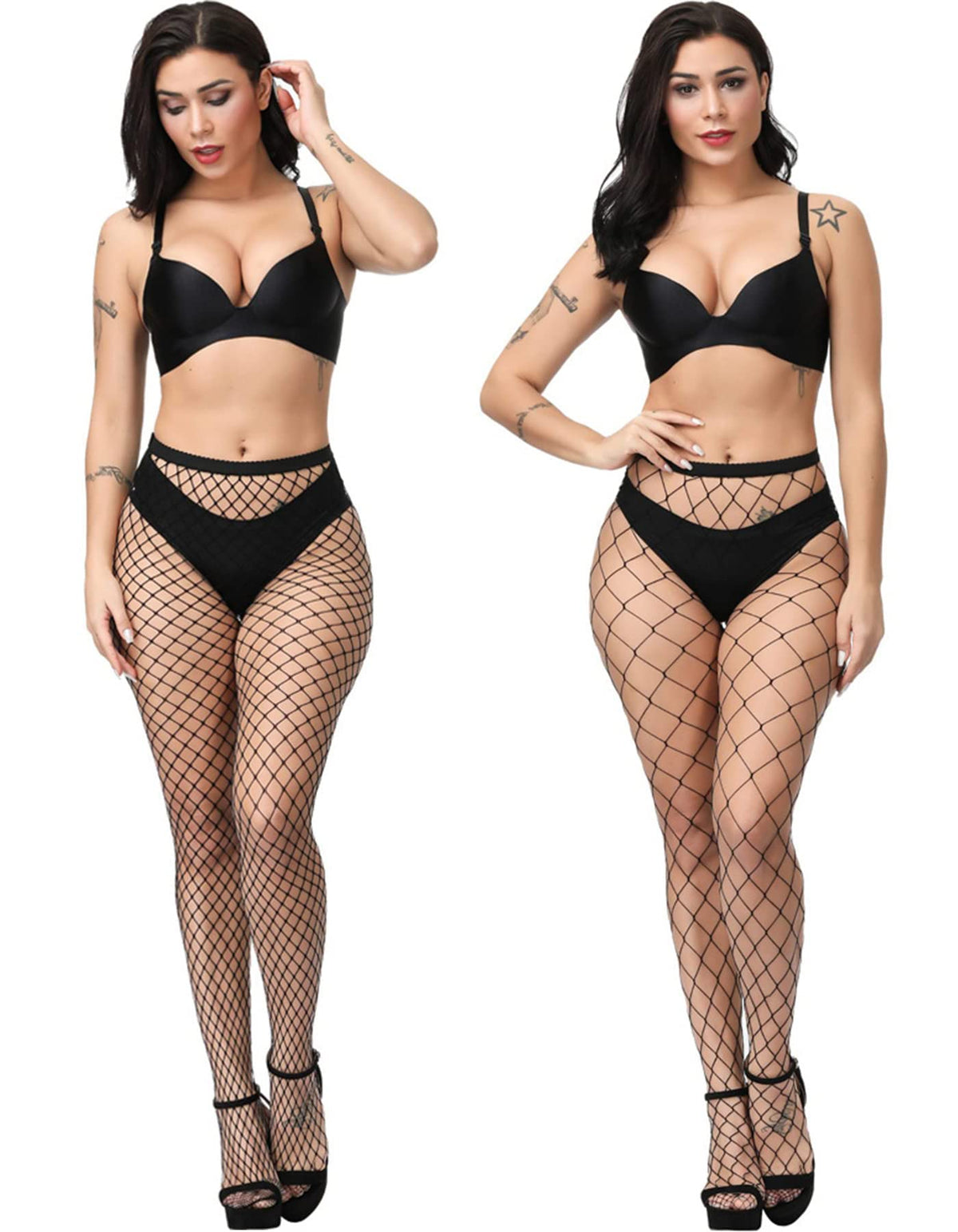 E-Laurels Womens Fishnet Tights Stockings Black Pantyhose Fish Net Plus Size