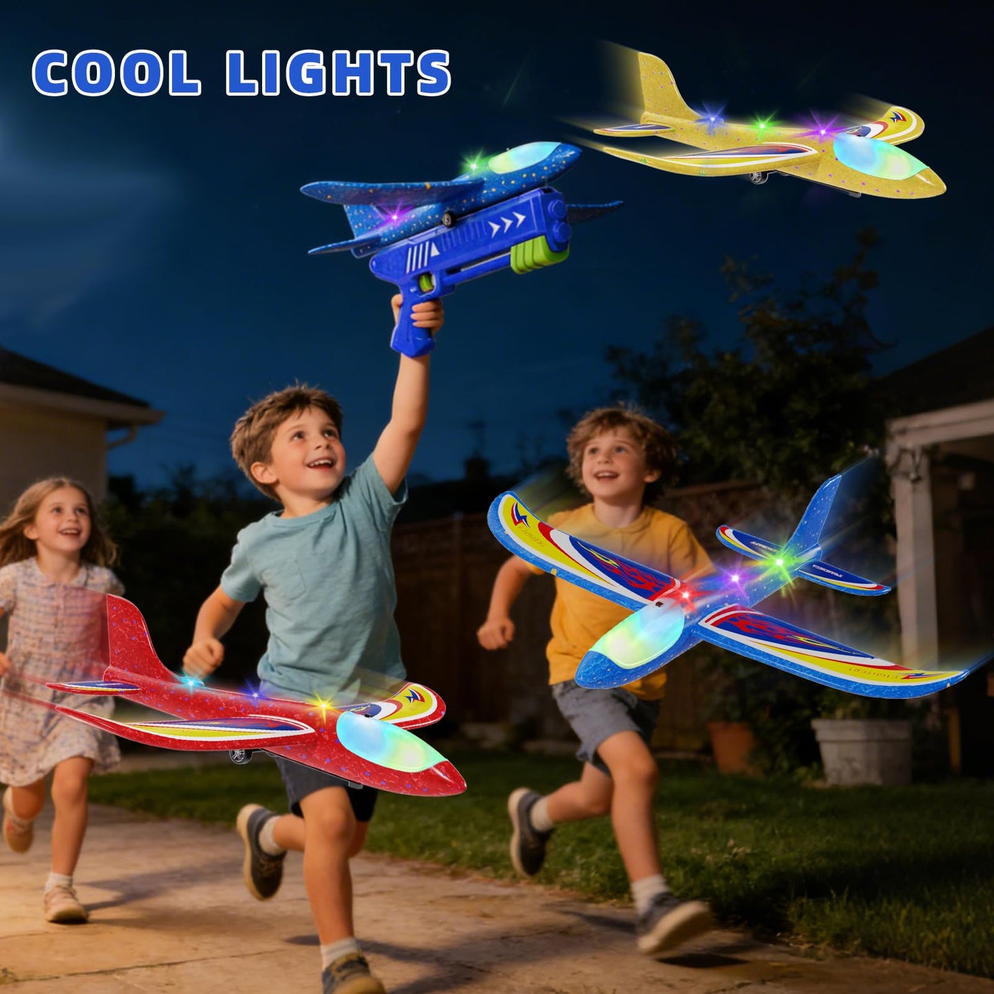 Doloowee Boys Toys for 3 4 5 6 7 8 Years Old, 1 Launcher with 3 Foam Glider Planes, Outdoor Garden Toys Birthday Present Gift for Kids 3 4 5 6 7 8 Year Old