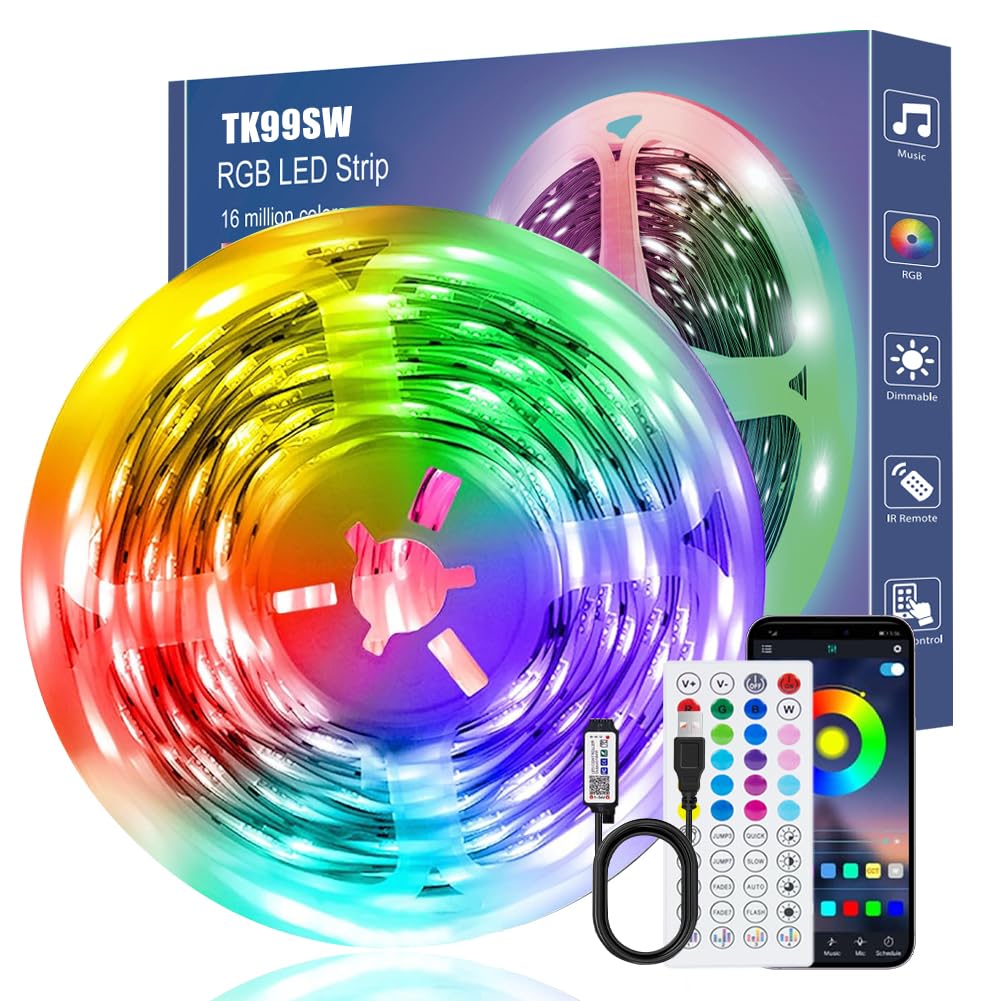 Led Strip Lights 1M/3.28ft, TV LED Backlight with Smart App Control Remote, 5050 RGB Music Sync Colour Changing, USB Smart LED Strip Light for TV,Computer, Monitor, Bedroom, Party and Home Decoration