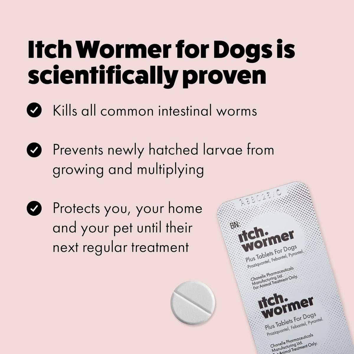 Itch Dog Wormer Tablets for Dogs 3-19kg - 4 Tablets