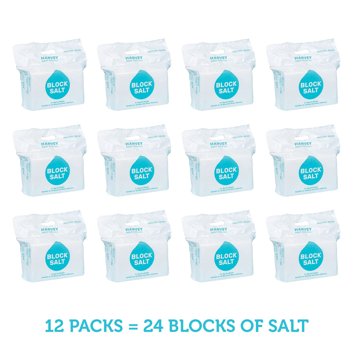 Harvey Block Salt for Water Softeners | Original Pure Grade A Food Quality Salt | 3 Bags, Securely Boxed | Each Bag Contains 2 Blocks | Efficient Softening Solution