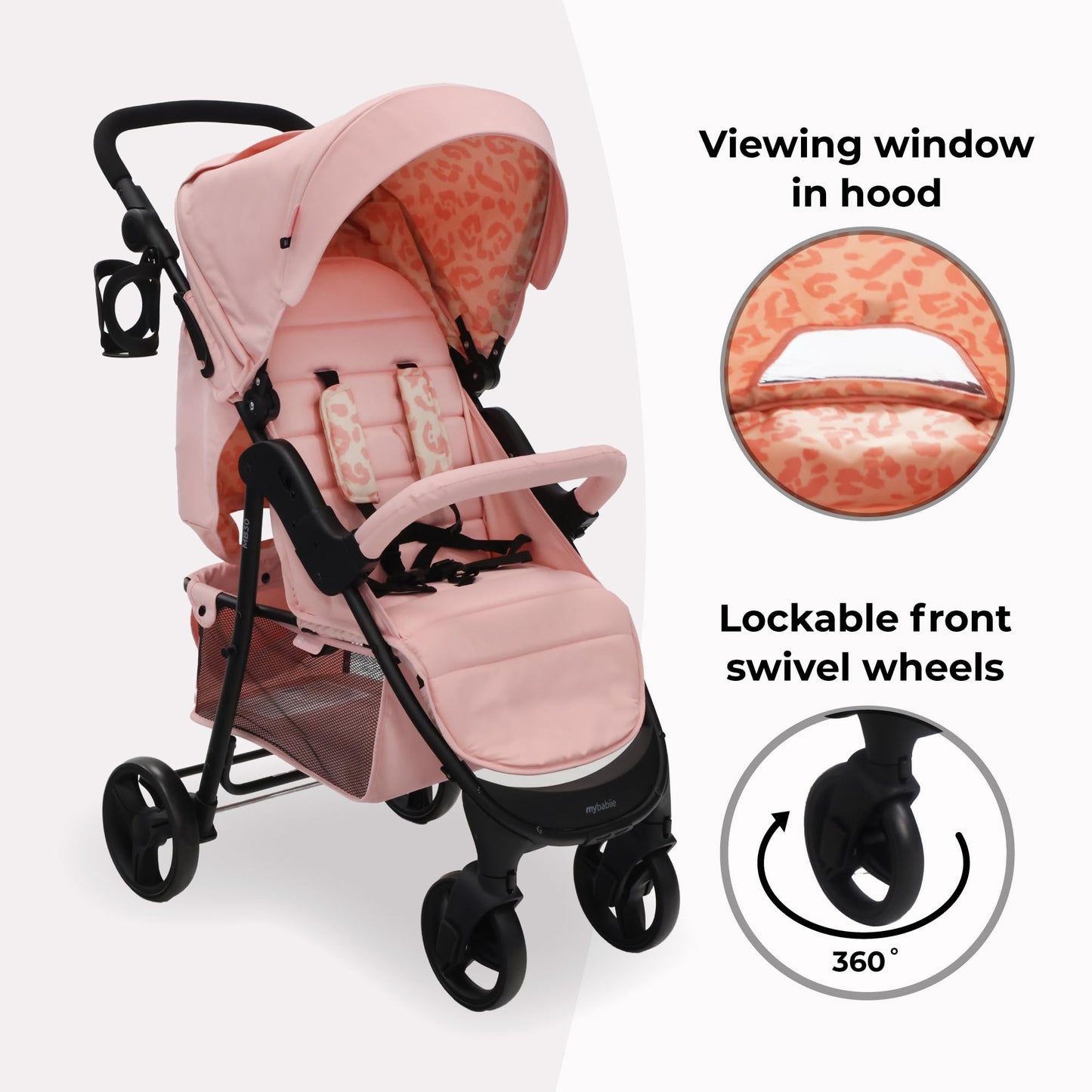 My Babiie MB30 Pushchair – from Birth to 4 Years (22kg), Easy Compact Fold, Large Shopping Basket, Adjustable Handle, Stroller Includes Cup Holder, Rain Cover – Black & Grey