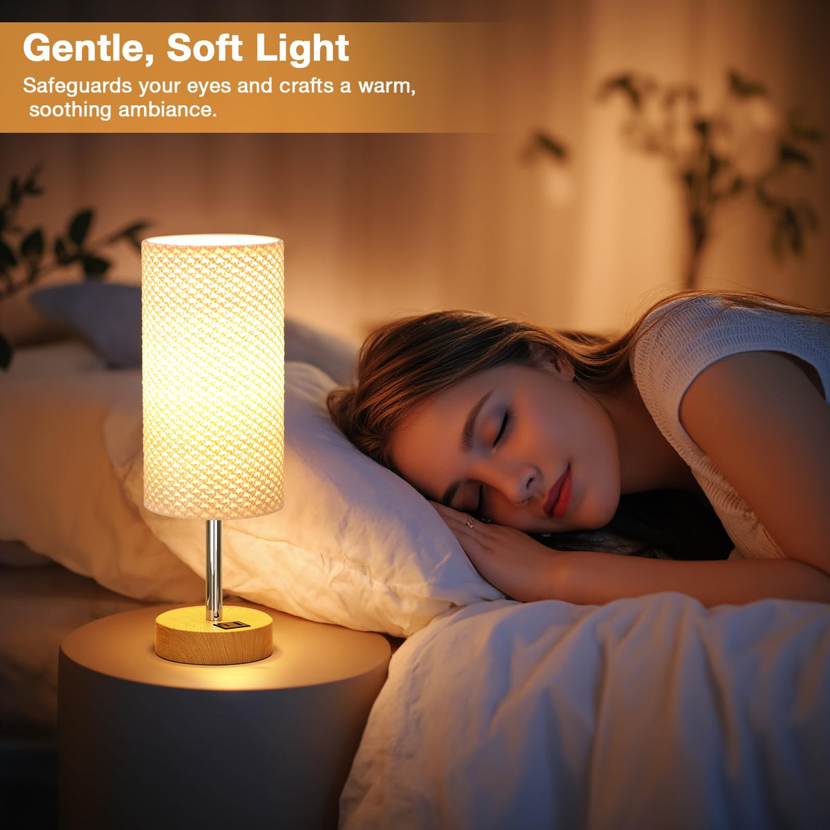 Aooshine Grey Table Lamp, 3-Way Dimmable, USB A + C Charging