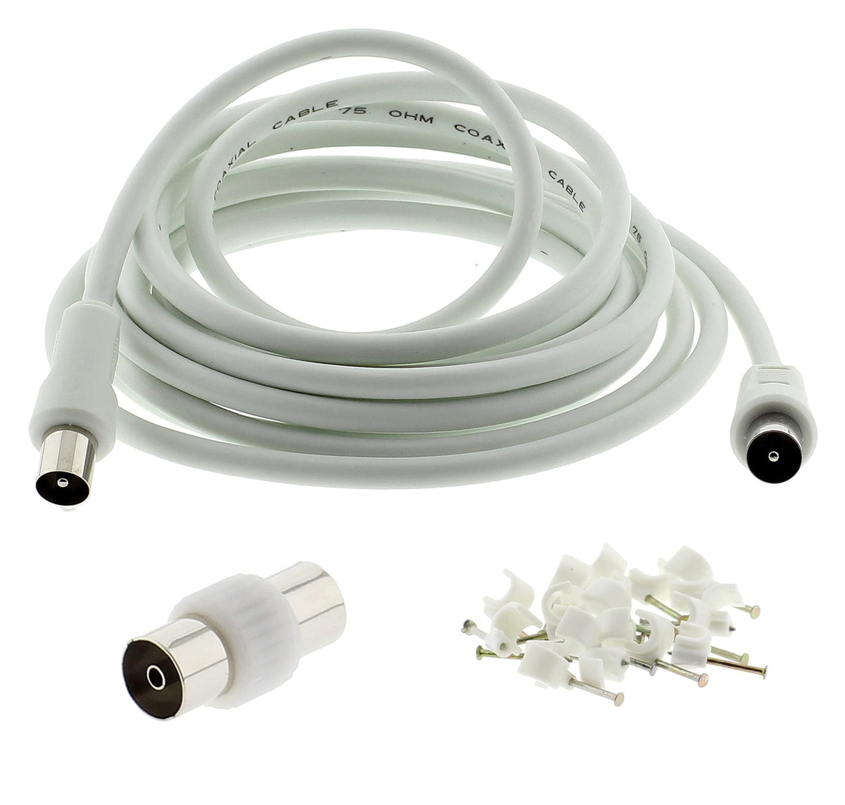 3C2V TV Coaxial Cable 8M - Nickel Plated RF Coax Extension Lead for Freesat, Aerial Socket, Freeview, Sat,DVD,VCR,SKY, Smart U-HD TV, Virgin, BT, Antenna Box, Y Splitter, Signal Booster 8.0 Meter