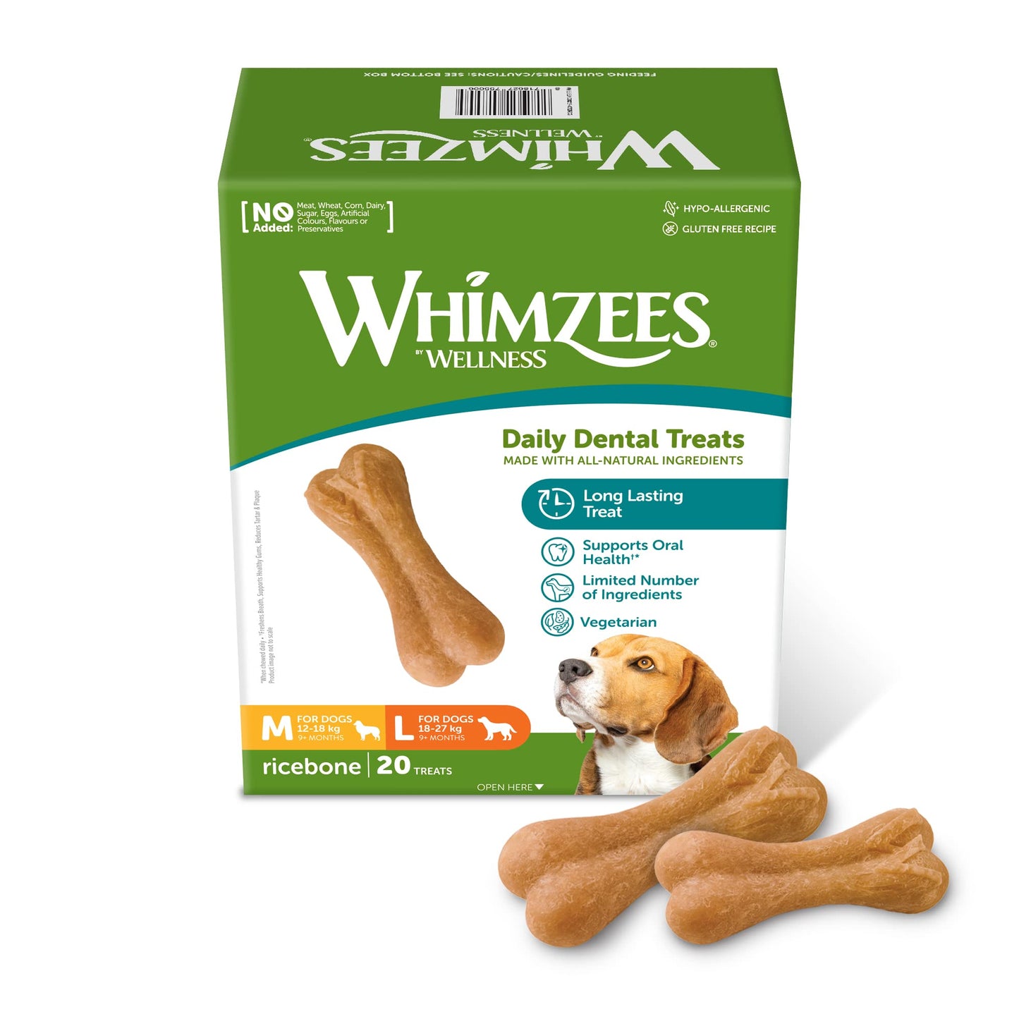 WHIMZEES Rice Bone M/L, 9 Pieces – Dog Dental Stix, Size M/L, Dog Dental Sticks for Medium and Large Breeds, Natural and Grain Free, Rawhide-Free, Vegetarian, No Added Sugar