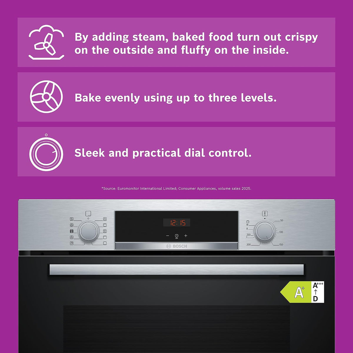 Bosch Series 4 HQA534BS3B Built-in Single Oven, A+ Rated, Brushed Steel
