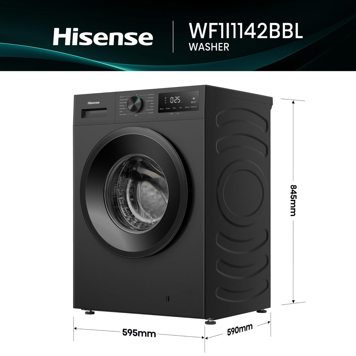 Hisense WF1G7021BW Freestanding 7 KG-Front Load Durable Inverter Washing Machine, Steam Wash-Quick Wash-15 Washing Programs-1200 RPM-White-Energy Rating B