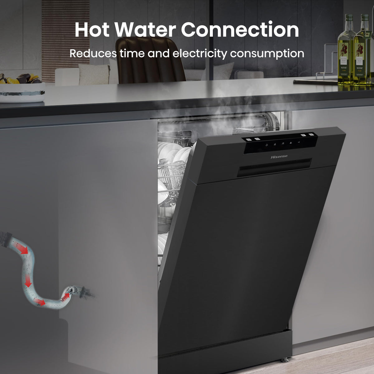 Hisense HS523E15WUK Slimline 10 Places Free Standing Dishwasher White with 30 Minutes Quick Wash [Energy Class E]
