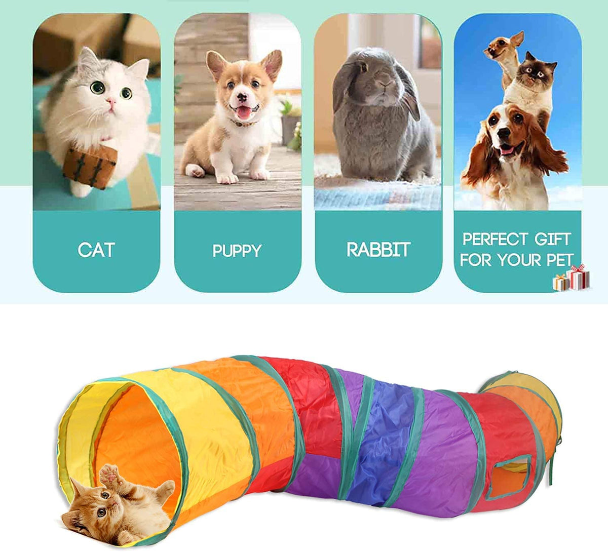 20 Pcs Cat Toys for Indoor Kitten, Collapsible Tunnel, Interactive Feather Wand Ball Spring Mice Toy for Puppy Kitty