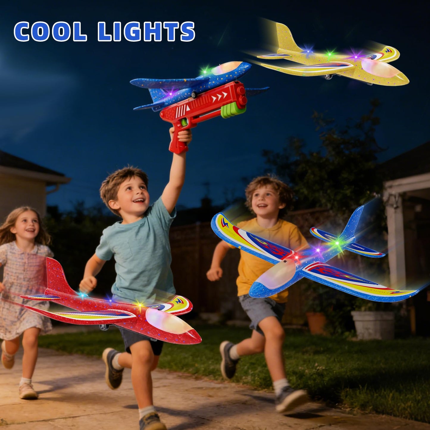 Doloowee Boys Toys for 3 4 5 6 7 8 Years Old, 1 Launcher with 3 Foam Glider Planes, Outdoor Garden Toys Birthday Present Gift for Kids 3 4 5 6 7 8 Year Old