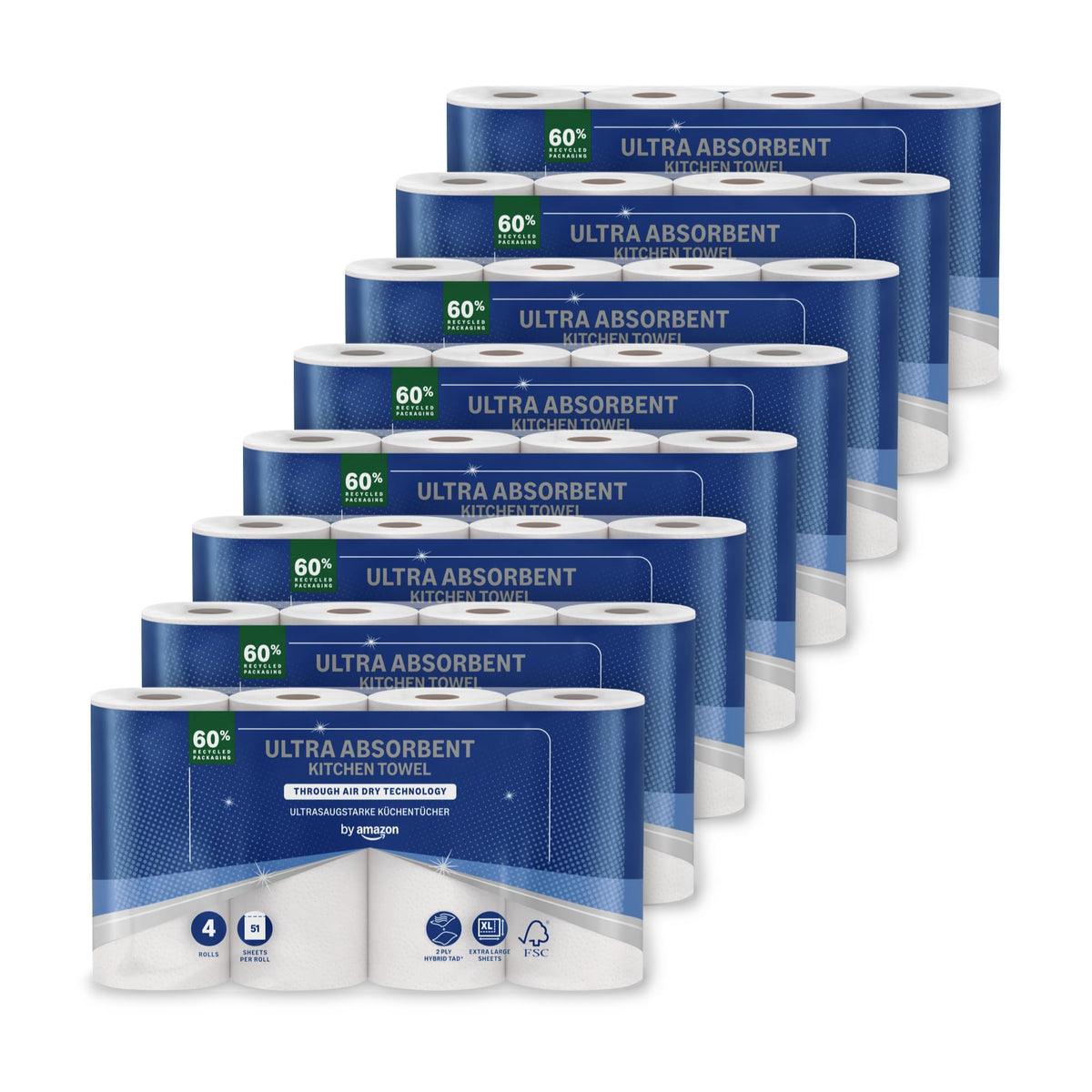 by Amazon Ultra Absorbent TAD Kitchen Roll, 4 Rolls (Pack of 1), 51 Sheets per Roll