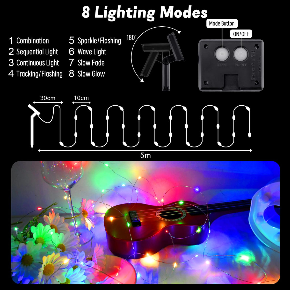 Gcstnn Garden Solar Lights Outdoor, 5M 50 LED Solar Fairy Lights, Copper Wire 8 Modes Waterproof String Lights for Yard, Christmas Tree, Bedroom, Gate, Indoor/Outside Decorations(Orange)