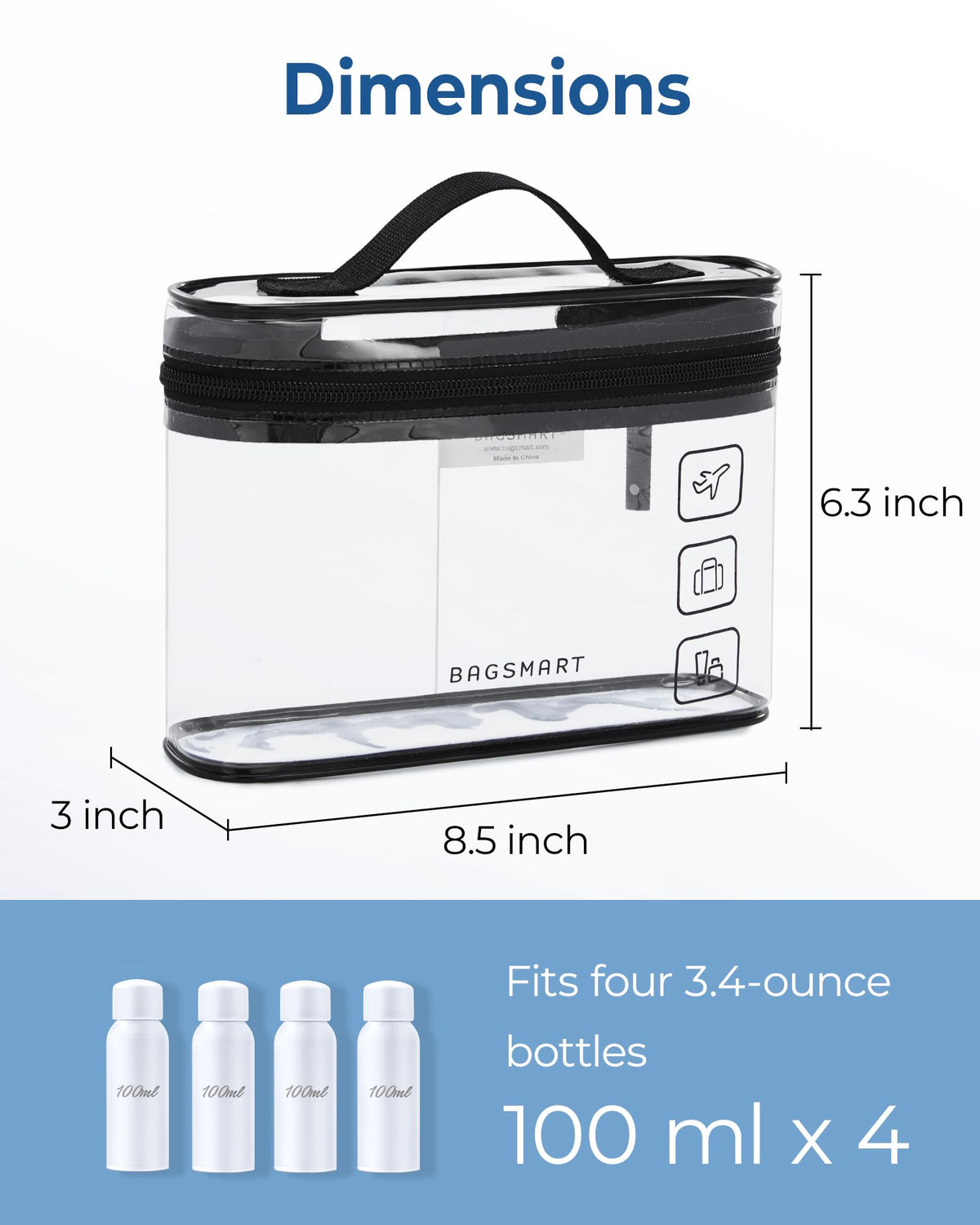 BAGSMART 2pcs Clear Toiletry Bag TSA Travel Essential for Makeup Liquids (Pack of 2)