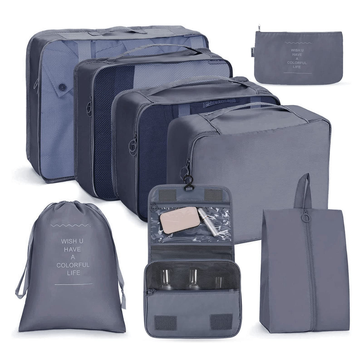 OSDUE Packing Cubes for Suitcase, 8PCS Thickening Travel Organiser Packing Bags Lightweight Travel Accessories Organizers Essentials Clothes Shoes Cosmetics Toiletries Storage Bags
