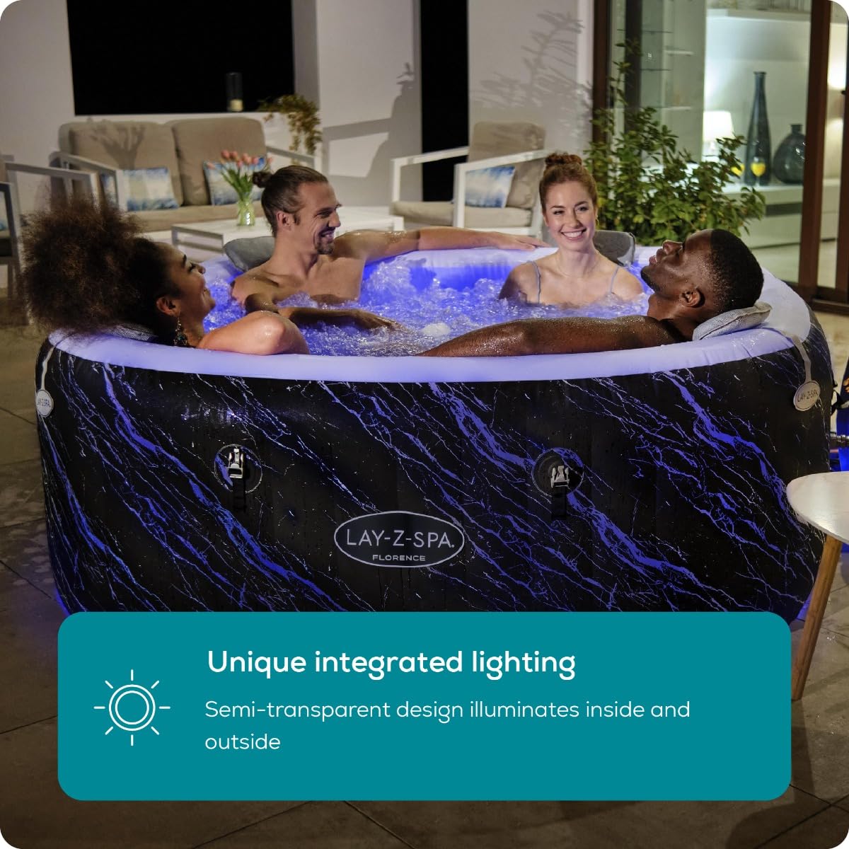 Lay-Z-Spa Paris Luxe AirJet Inflatable Hot Tub with 140 AirJets, LED Lighting System, FreezeShield, Energy-Saving Timer & Ultra-Durable TriTech Construction, Fits Up to 6 People