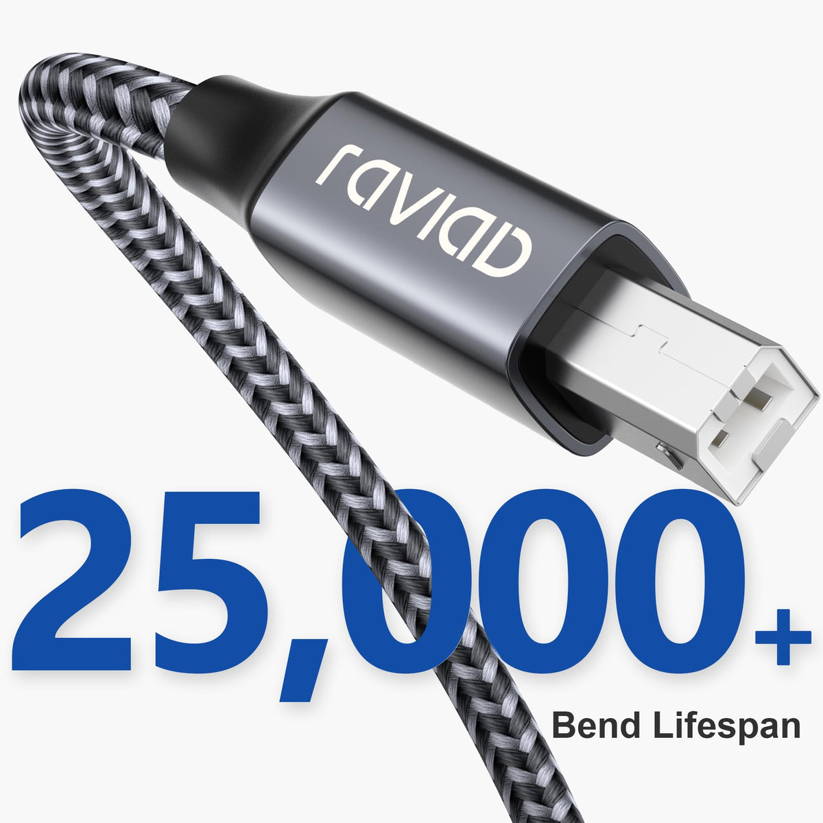 RAVIAD USB Printer Cable 2M, USB 2.0 Type A Male to B Male Nylon Braided
