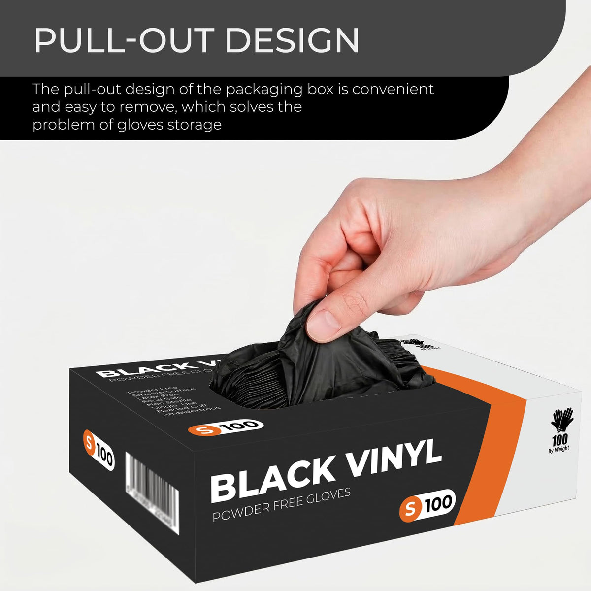 Black Vinyl Gloves, 100 Count, Powder Free & Latex Free, Multi-Purpose Black Disposable Gloves for Food Handling, Cooking, Cleaning & Medical Use (S, 100)