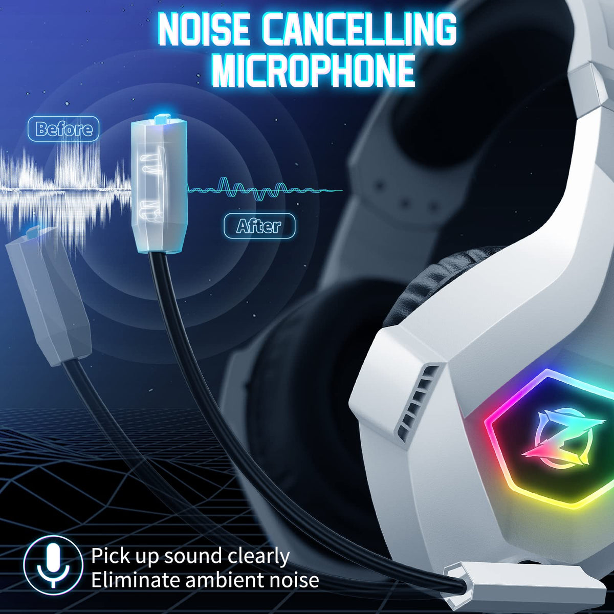 Ozeino Gaming Headset with Microphone for PS5/PS4/Xbox One/PC/Switch, Gaming Headphones with 3D Surround Sound & Noise Cancellation Pink