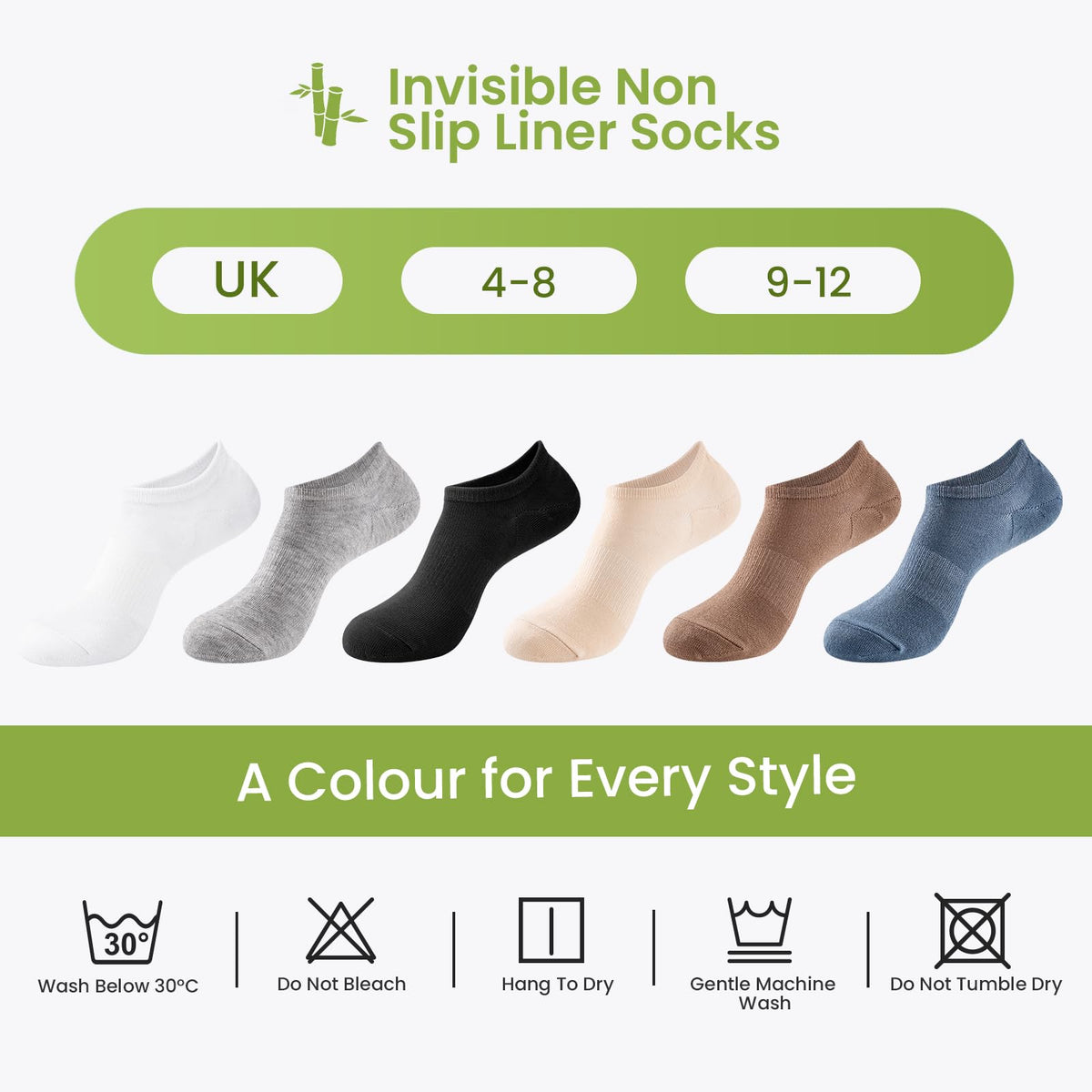 Niofind Bamboo Trainer Socks for Womens & Mens, 6 Pairs, Non Slip No Show