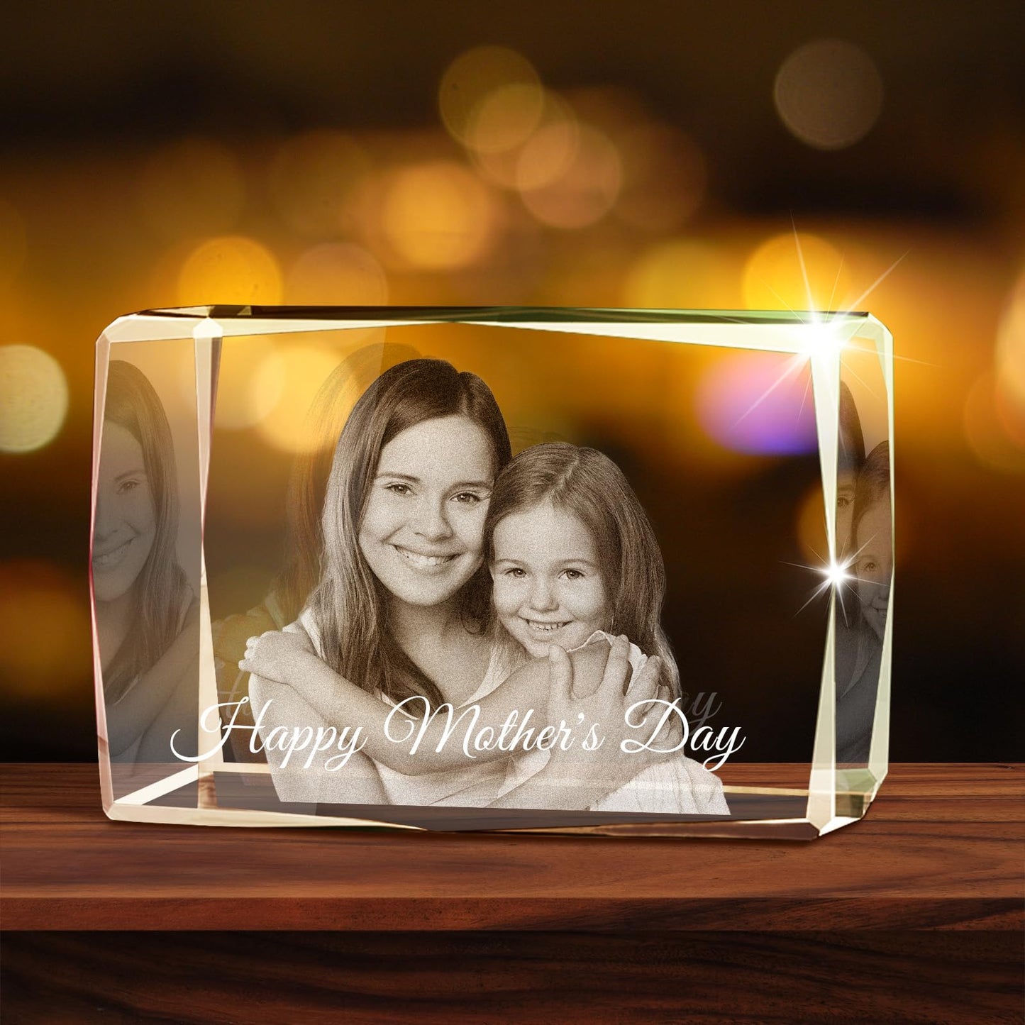 Personalised 3D Crystal Photo Gift, Custom Gifts with 3D Laser Etched, Engraved Inside the Crystal Using Your Photo Customized Memorial Custom Mother’s Day Picture Gift (Cuboid)
