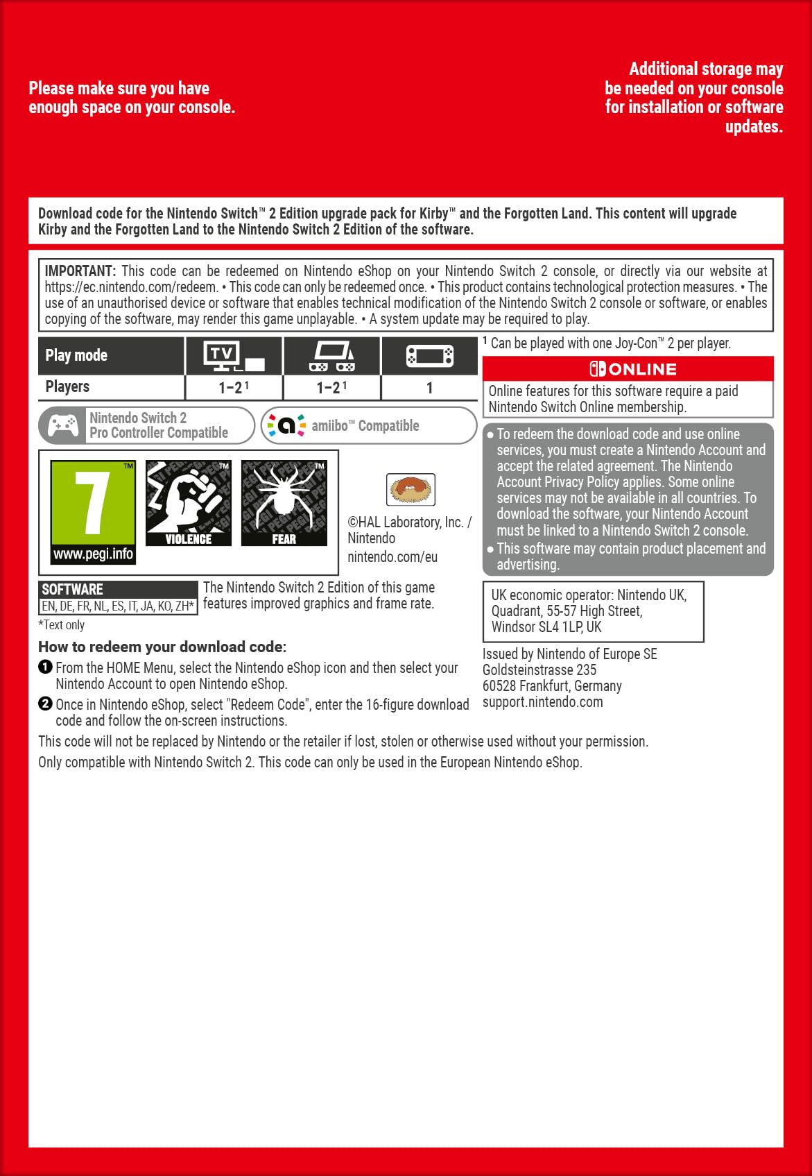 Kirby Forgotten land + Starcrossed Edition Switch 2