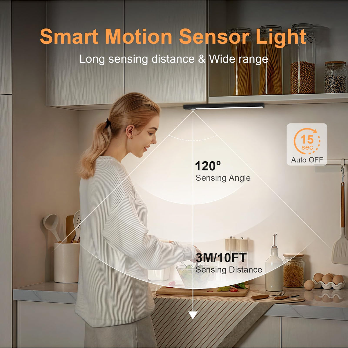 daphomeu 5 Pack Rechargeable Under Cupboard Kitchen Lights, 20CM Dimmable Warm Cabinet Light, LED Motion Sensor Lights Indoor, Magnetic Stick Light for Kitchen Shelf Stairs Wardrobe