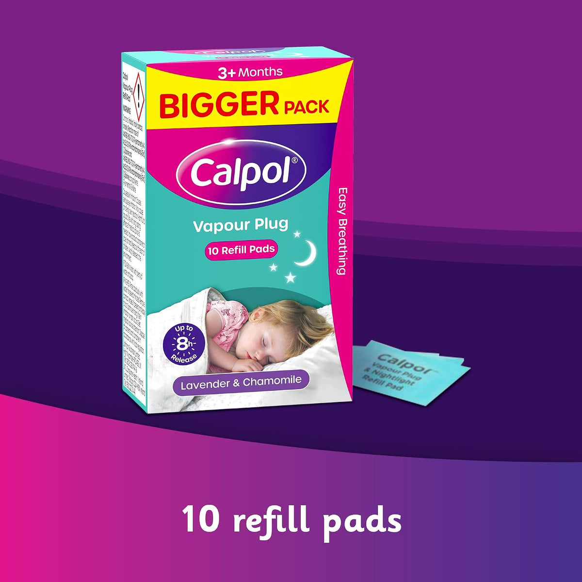 Calpol Vapour Plug Refills XL 10 Count (Pack of 1), Lavender & Chamomile, Helps with Clear and Easy Breathing, Vapour Plug In & Nightlight Refill Pads for Soothing 8 Hour Night-Time, 3+ Months