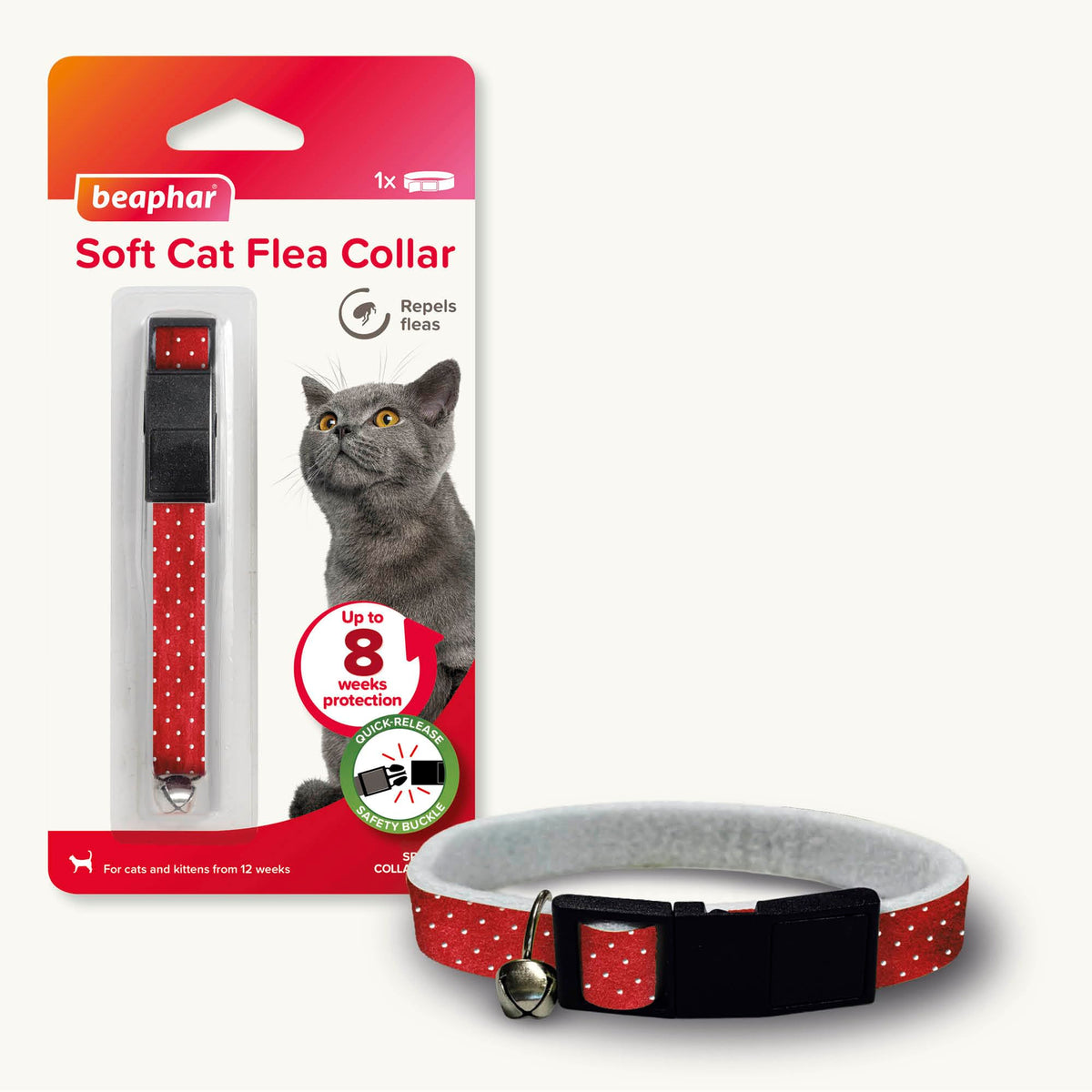 Beaphar – Soft Flea Collar for Cats – Repels Fleas For up to 8 Weeks – Adjustable Fit With Quick Release Safety Buckle – Reflective Finish for More Visibility at Night – 1 x Reflective Collar