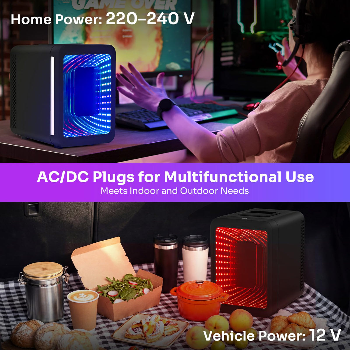 4 Liter Mini Fridge with RGB LED Mirror, AC/DC Skincare Fridge
