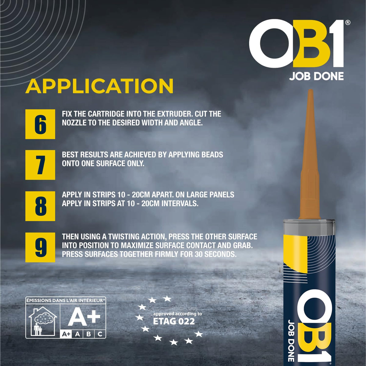 OB1 Clear Multi-Surface Construction Sealant & Adhesive, 290ml 2in1 formula