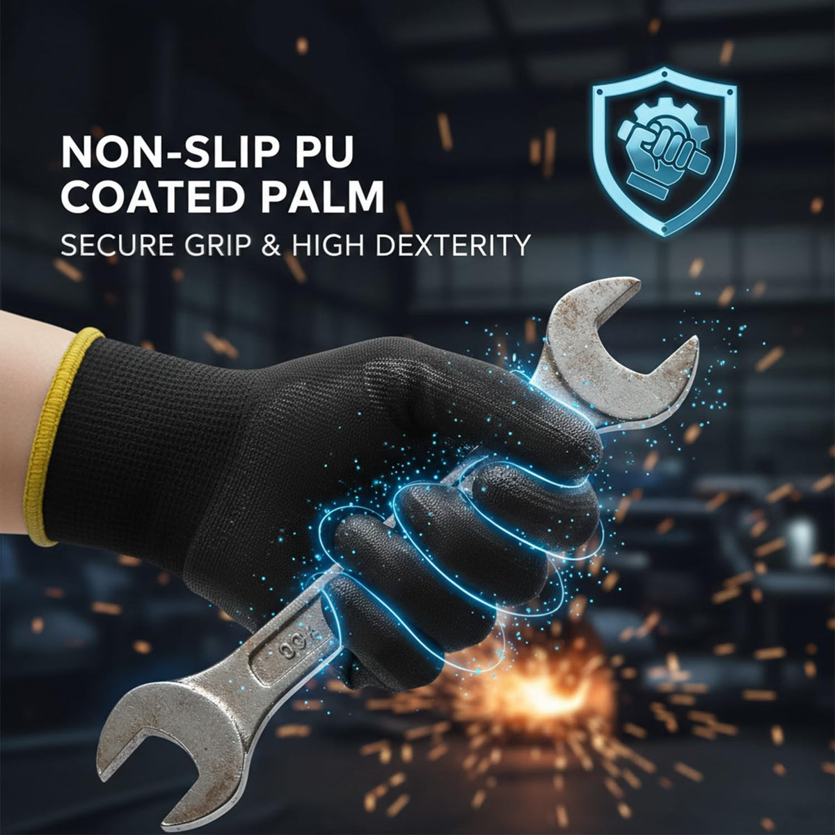 Rainberg Pack of 12 or 24 Safety Gloves, Work Gloves, with Secure Grip on Palm & Fingers, PU and Nylon Non-Slip Gloves, Ideal for General Duty Work, Gardening. (Pack of 12 Pair's, Medium)