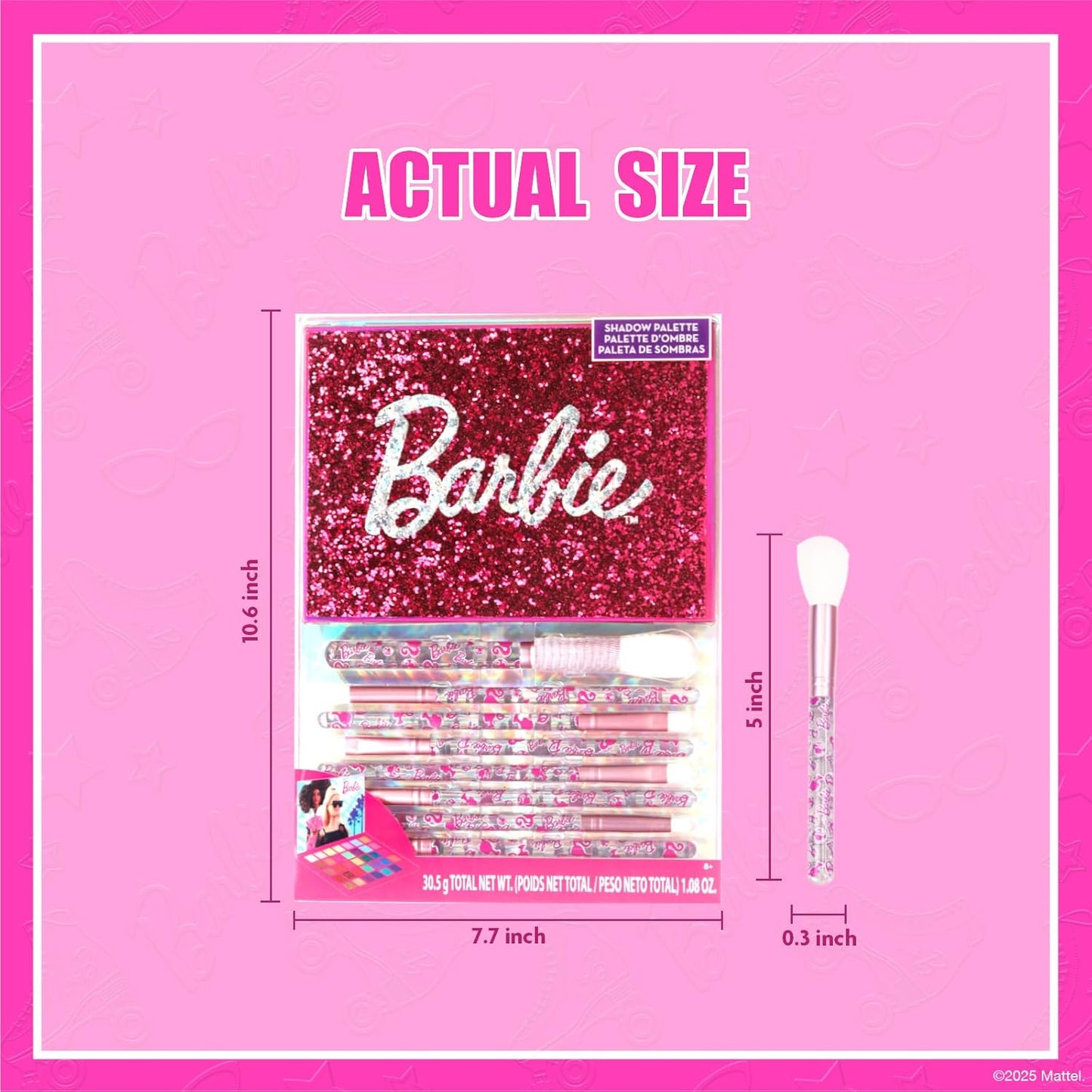 Barbie 35-Well Shadow Palette, Shimmery and Opaque Colors, Pigmented Blendable, 8 Application Brushes Perfect for Parties, Sleepovers & Makeovers by Townley Girl