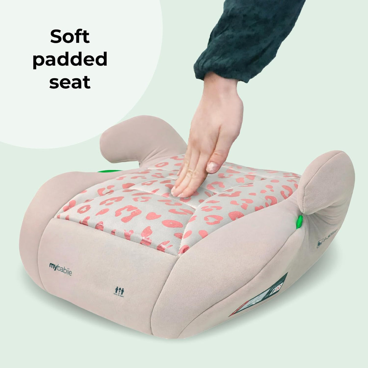 My Babiie MBCSB10 Booster Car Seat - Lightweight at 1kg, Approx. 6-12 Years (125-150cm, 22-36kg), R129, i-Size Backless Child Car Seat, Group 3, Compact, Portable, Ideal for Travel - Pink Leopard