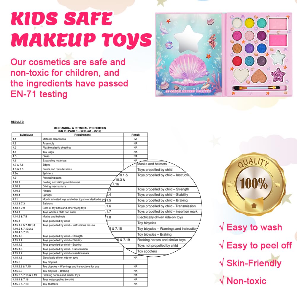 Aomig 18 Colors Kids Makeup Sets for Girls, Washable Children's Make Up Kit with Mirror, Non-Toxic Cosmetic Beauty Set Gift for Kids, Princess Pretend Play Games Toys Birthday