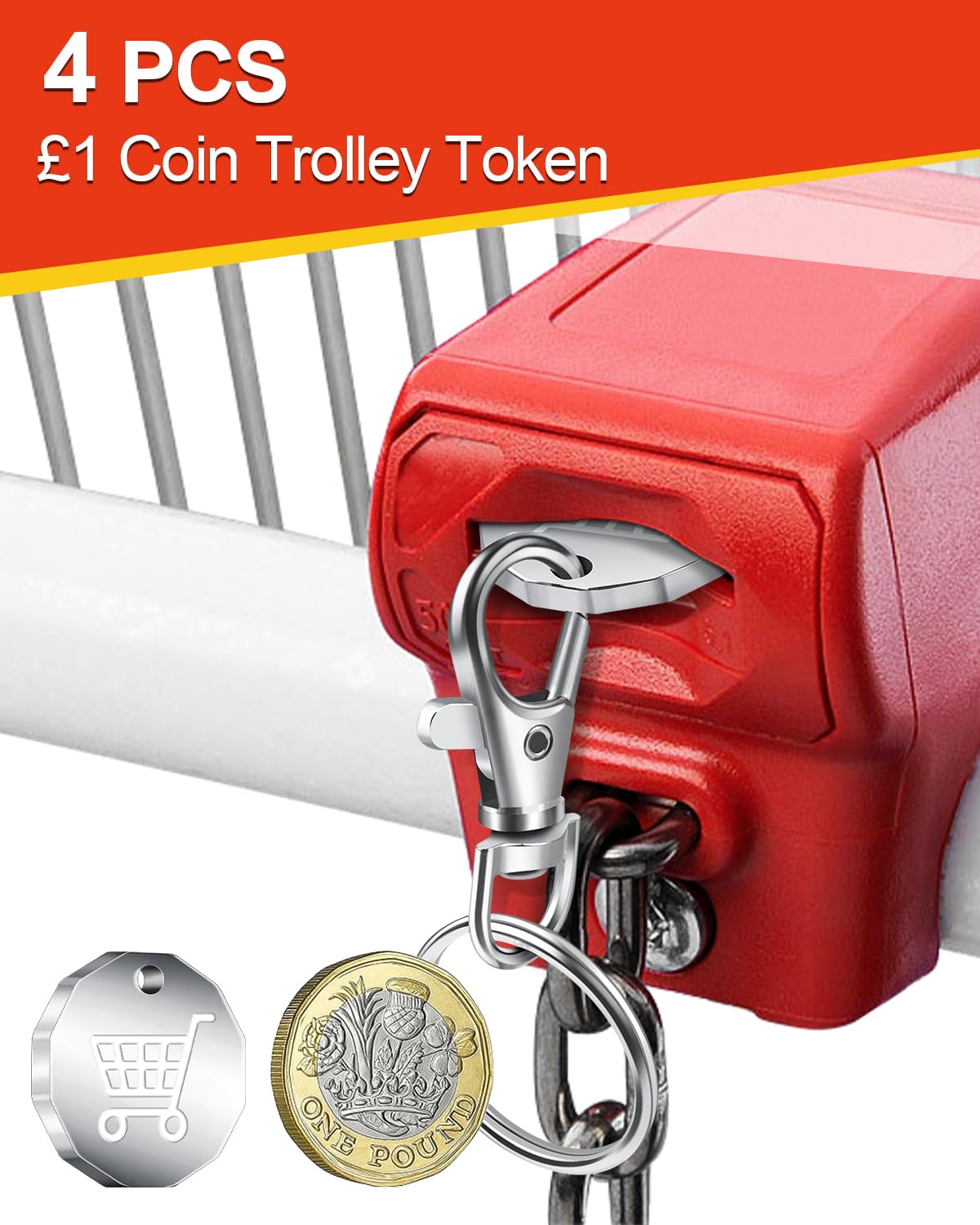 Caianwin Trolley Token Stainless Steel Trolley Coin UK Pound for Removable Supermarket Keyrings – 12 Sided Shopping Carts Key Clip Ideal for Shopping Basket Locker