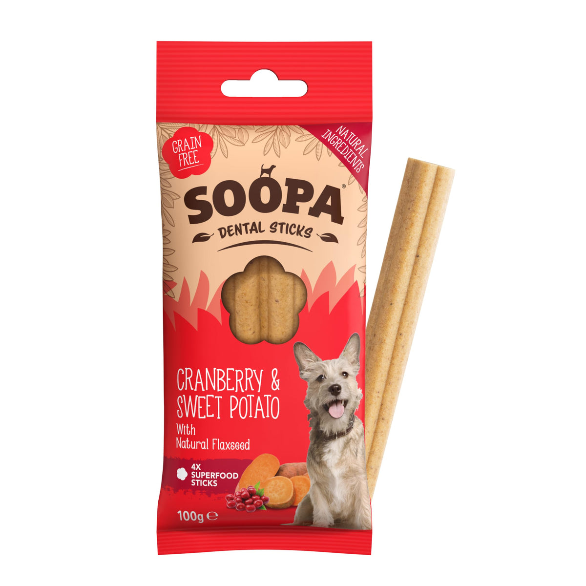 Soopa Carrot & Pumpkin Dog Dental Sticks, Chews to Clean Teeth, 100 g, 1-Pk