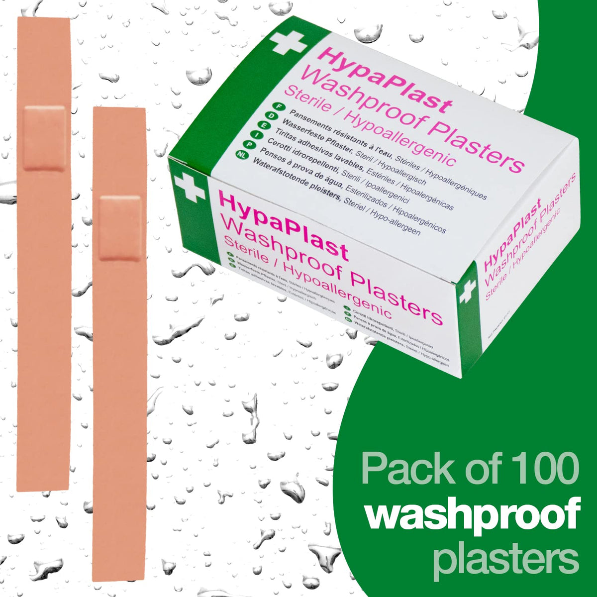 Safety First Aid Group HypaPlast Pink Washproof Plasters, 7.2 x 2.5 cm (Pack of 100)