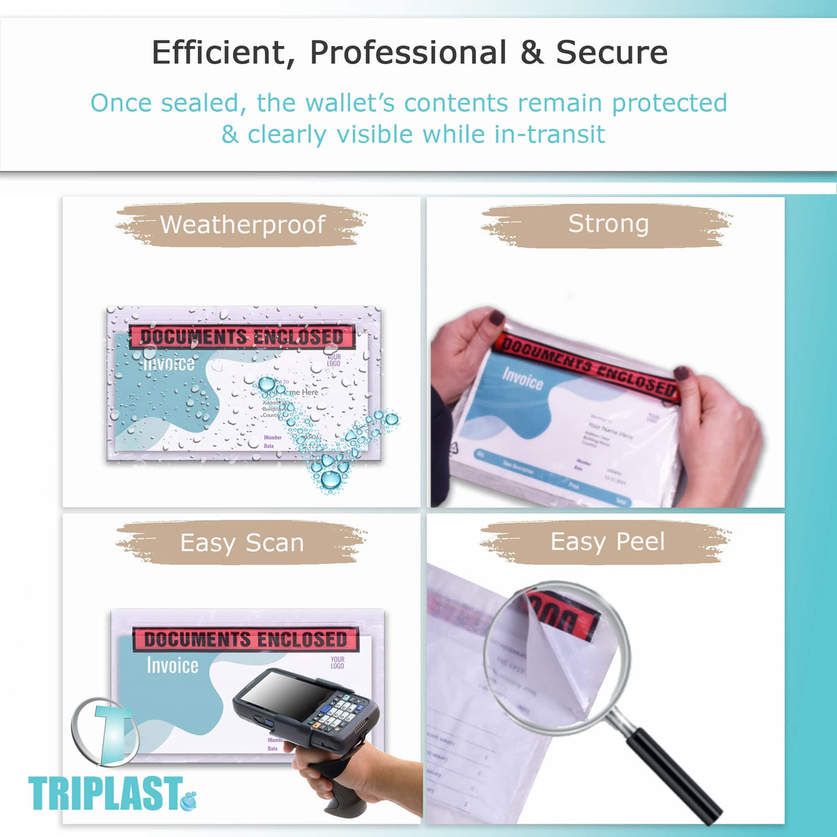Triplast 200 x DL Printed Document Enclosed Wallet (230 x 110 mm) | Peel & Seal Clear Plastic Envelopes/Sleeves/Pockets/Wallets | Attach Invoices, Packing Lists & Delivery Notes to Parcels