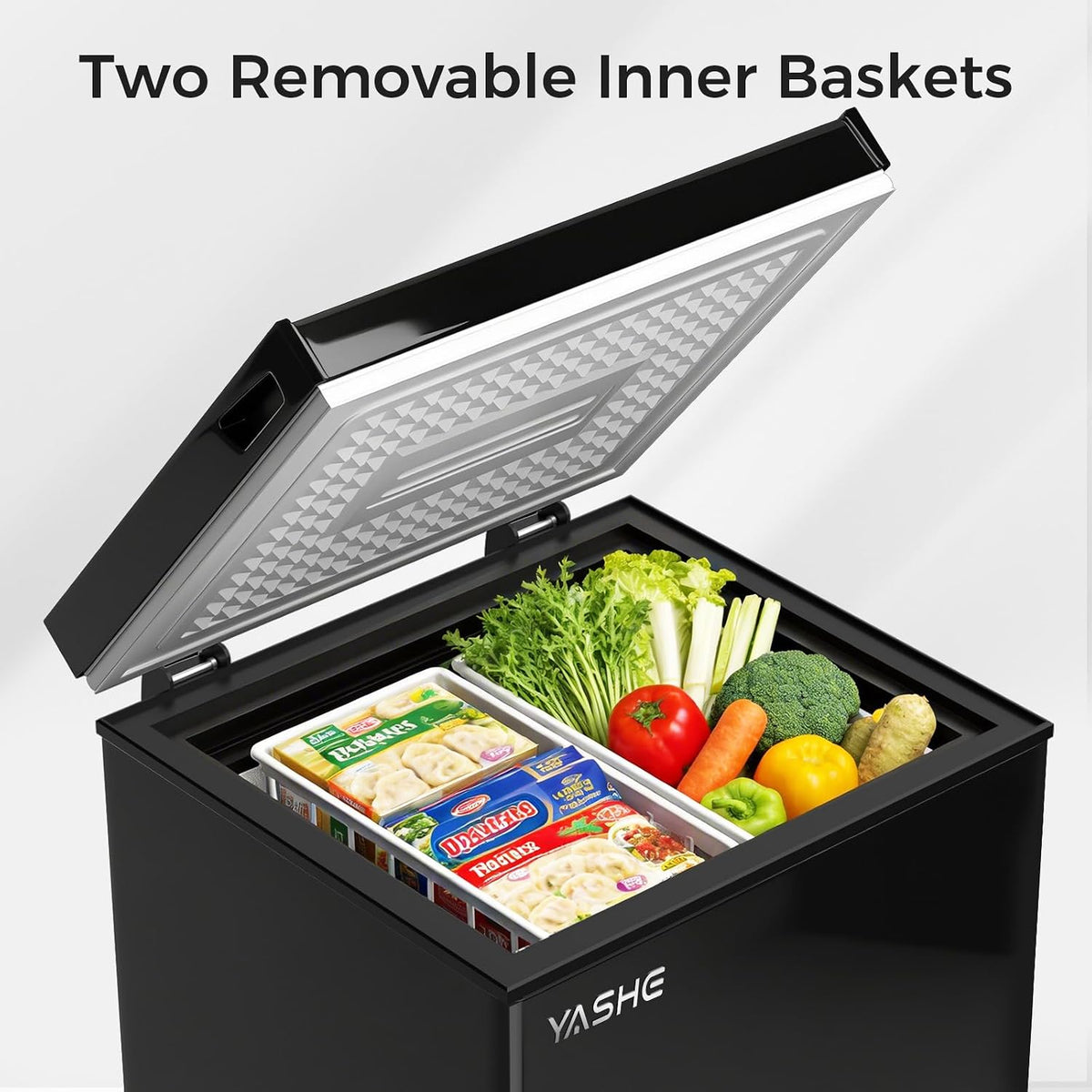 YASHE 100L Chest Freezer, Compact Deep Freezer with 2 Baskets, White
