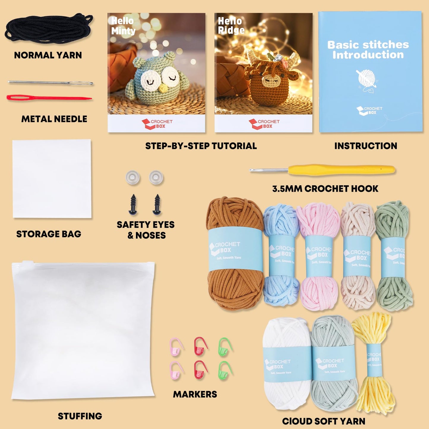 CROCHET BOX Complete Crochet Kit for Beginners - Highland Cow Crochet Kit, Include Video Tutorial, Instruction, Soft Yarn, Birthday Gift for Adults.