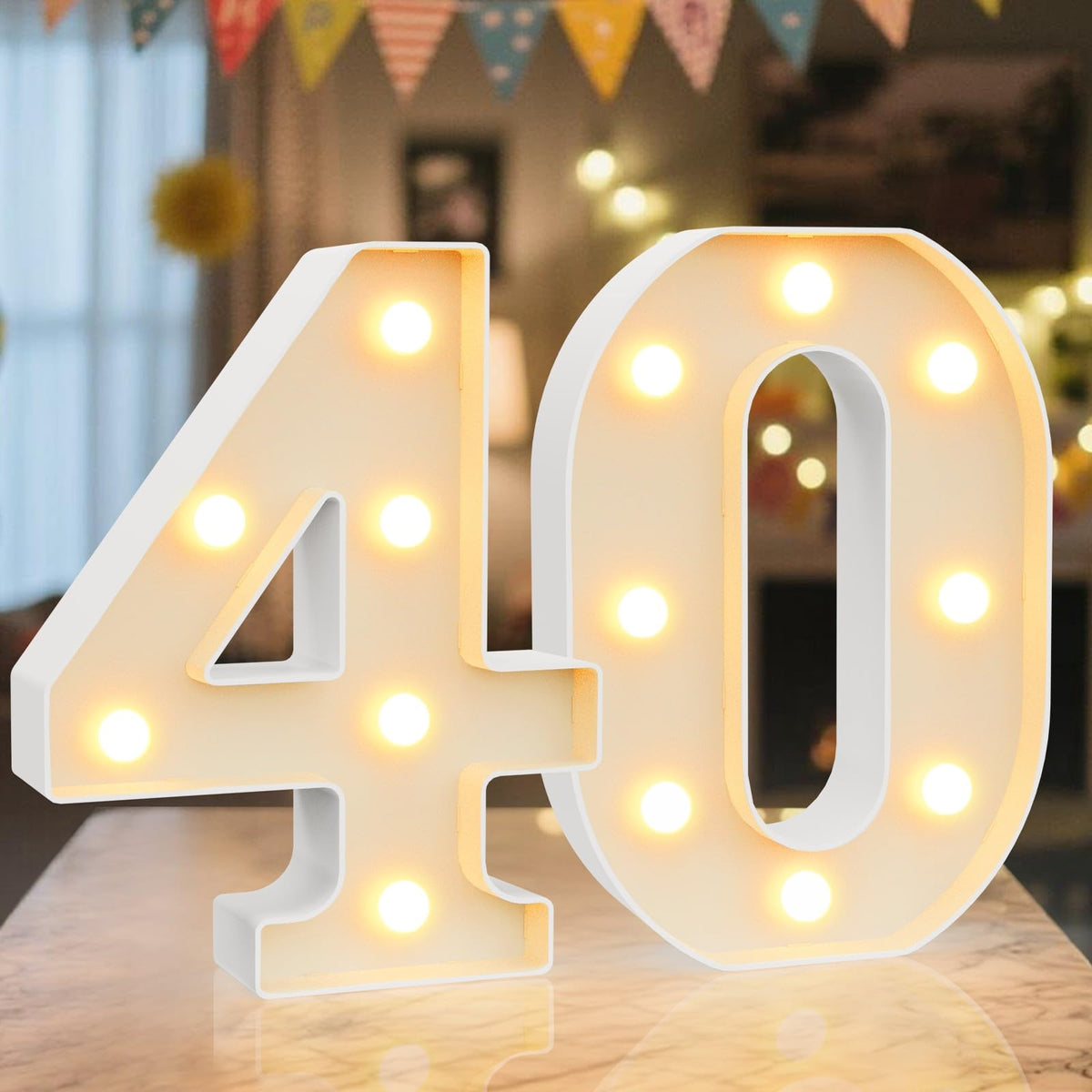 Ledido Pink Glitter Light Up Number 80 for 80th Birthday Decorations