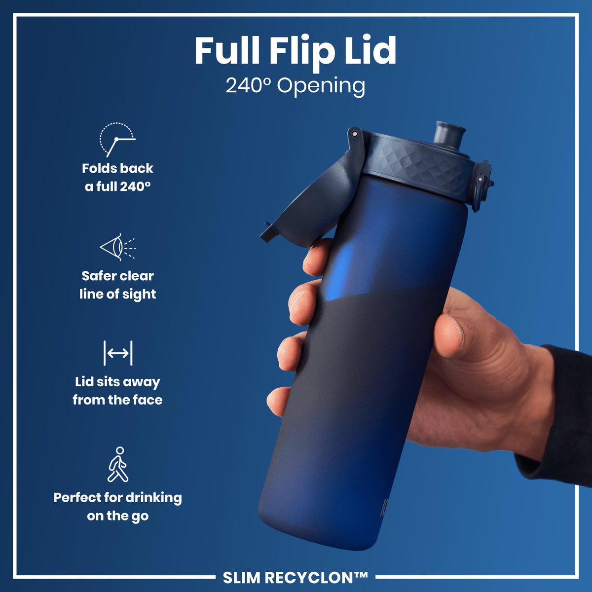 Ion8 Water Bottle, 500 ml/18 oz, Leak Proof, Easy to Open, Secure Lock, Dishwasher Safe, Hygienic Flip Cover, Carry Handle, Fits Cup Holders, Easy Clean, Hot Pink