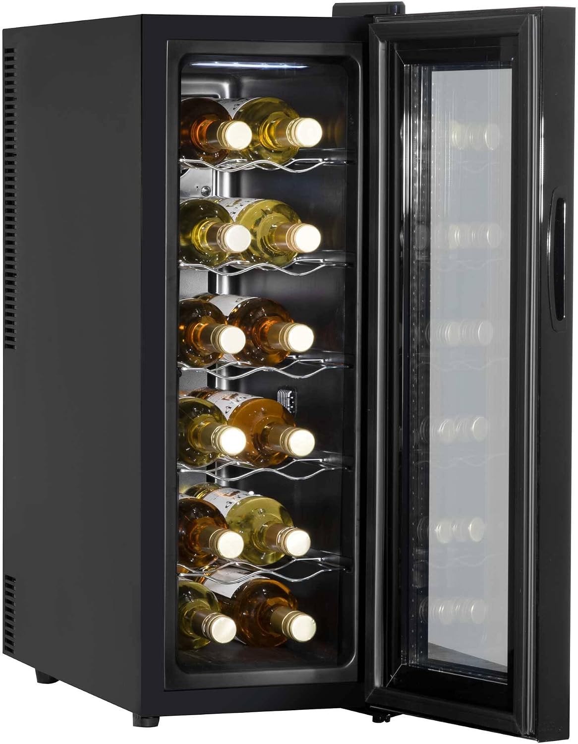 Dellonda Baridi 12 Bottle Wine Fridge with Digital Touch Screen Controls, Metal Shelves & LED Light, Black - DH73