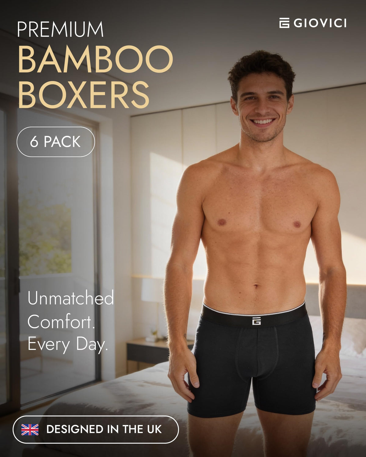 Giovici Mens Boxers Bamboo Anti Chafing Soft Comfortable Boxer Briefs Longer Leg - Boxer Shorts Multipack - Moisture Wicking Technology